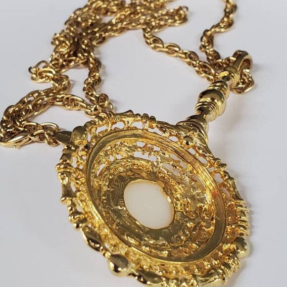 Vintage Statement Park Lane Faux Pearl Rhinestones Pendulum Pendant Necklace - Picture 9 of 10